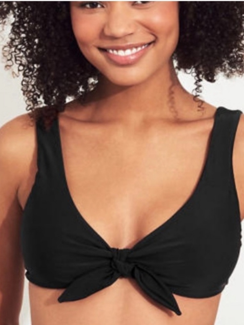 Hollister Scoop Neck Front Tie Black Bikini Top